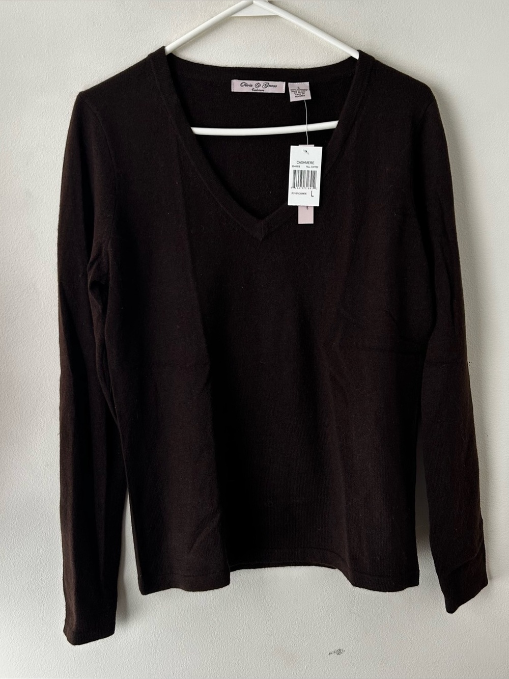 Heritage Old Money Quiet Luxury Olivia & Grace Cashmere V-Neck Sweater Brown L